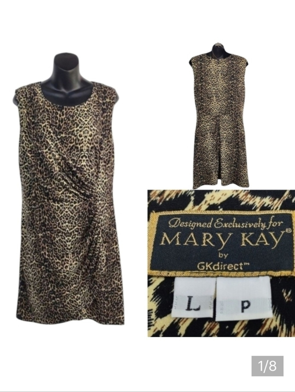 Mary Kay Leopard Print Dress L Ruched Sleeveless GKdirect Animal Print Career